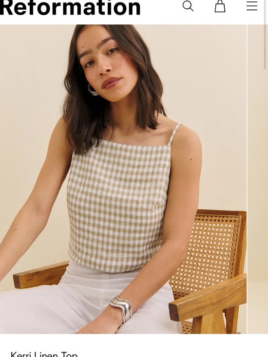 Reformation Tops - Reformation Kerri Linen Gingham Top in Dunes Check